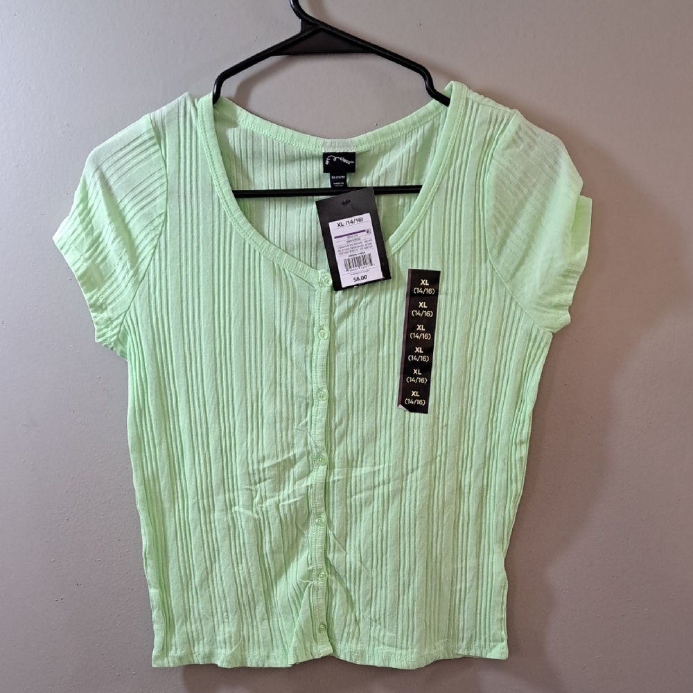 Art Class Green Ribbed Cap Sleeve Blouse
